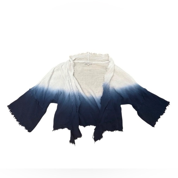 YOUNG FABULOUS & BROKE Francesca Ombre Cotton Top Blue White Gauze Fabric Raw - Picture 7 of 7